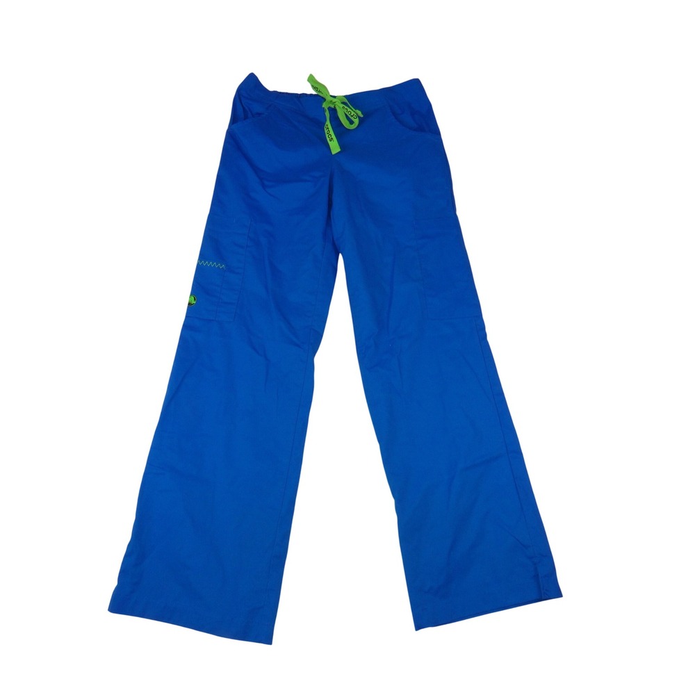 Crocs Medical Apparel Womens Royal Blue Cargo Scrub Pants Neon Green Accent S